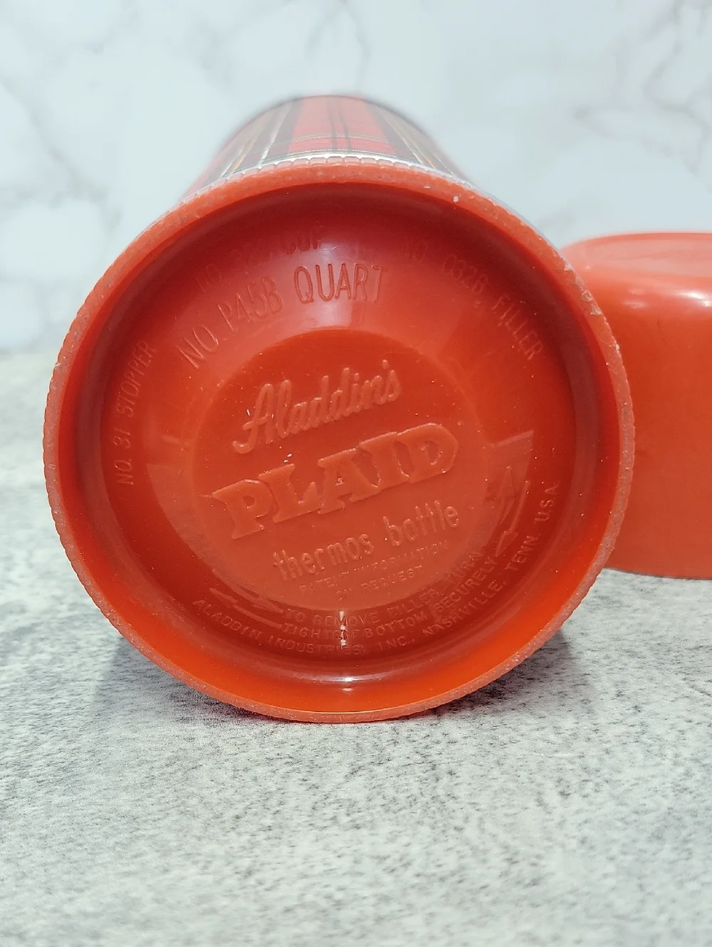 Vintage Aladdin's Red Plaid Thermos Classic Full Size Retro Bottle